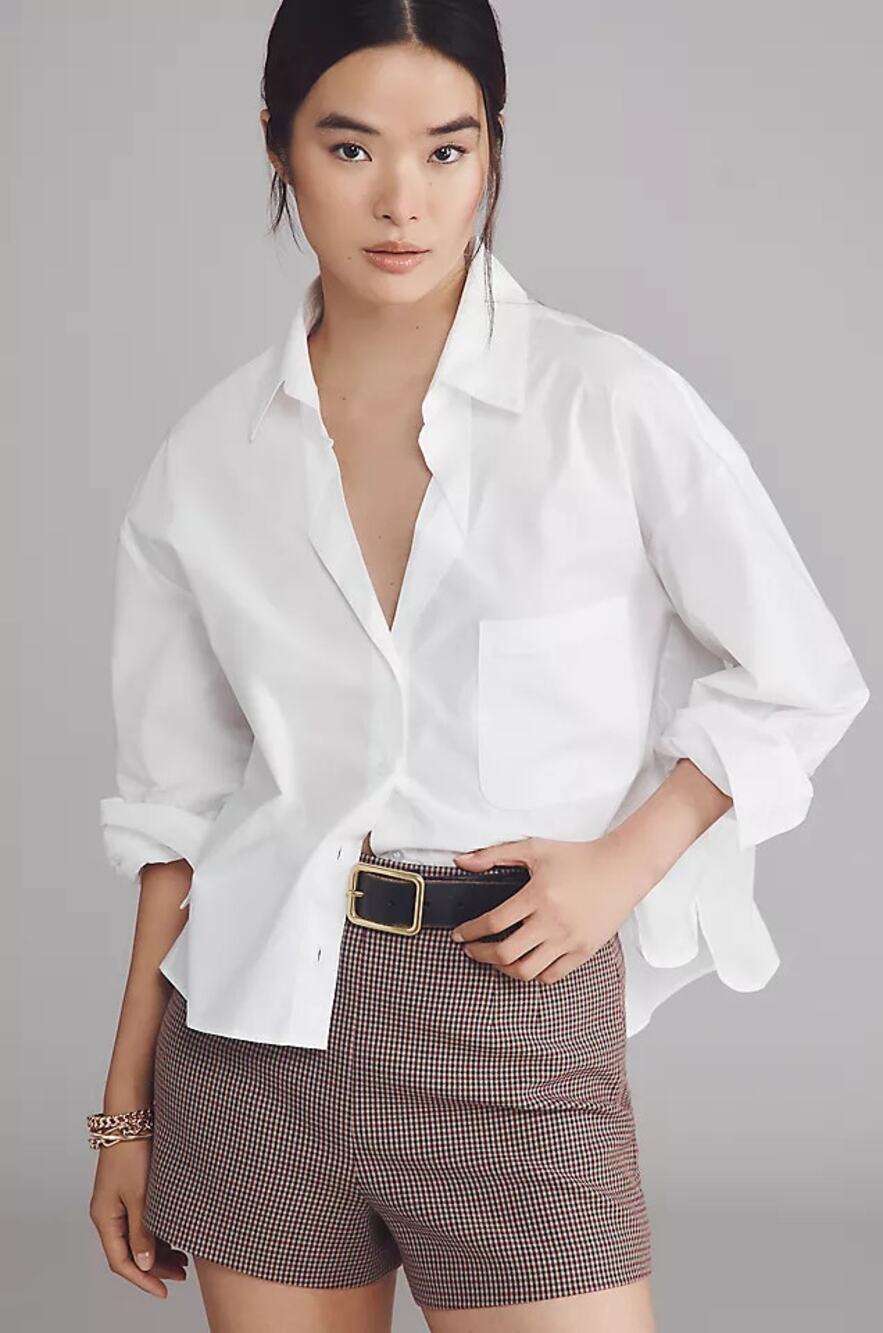 Maeve Anthropologie White Button-Down Shirt Small